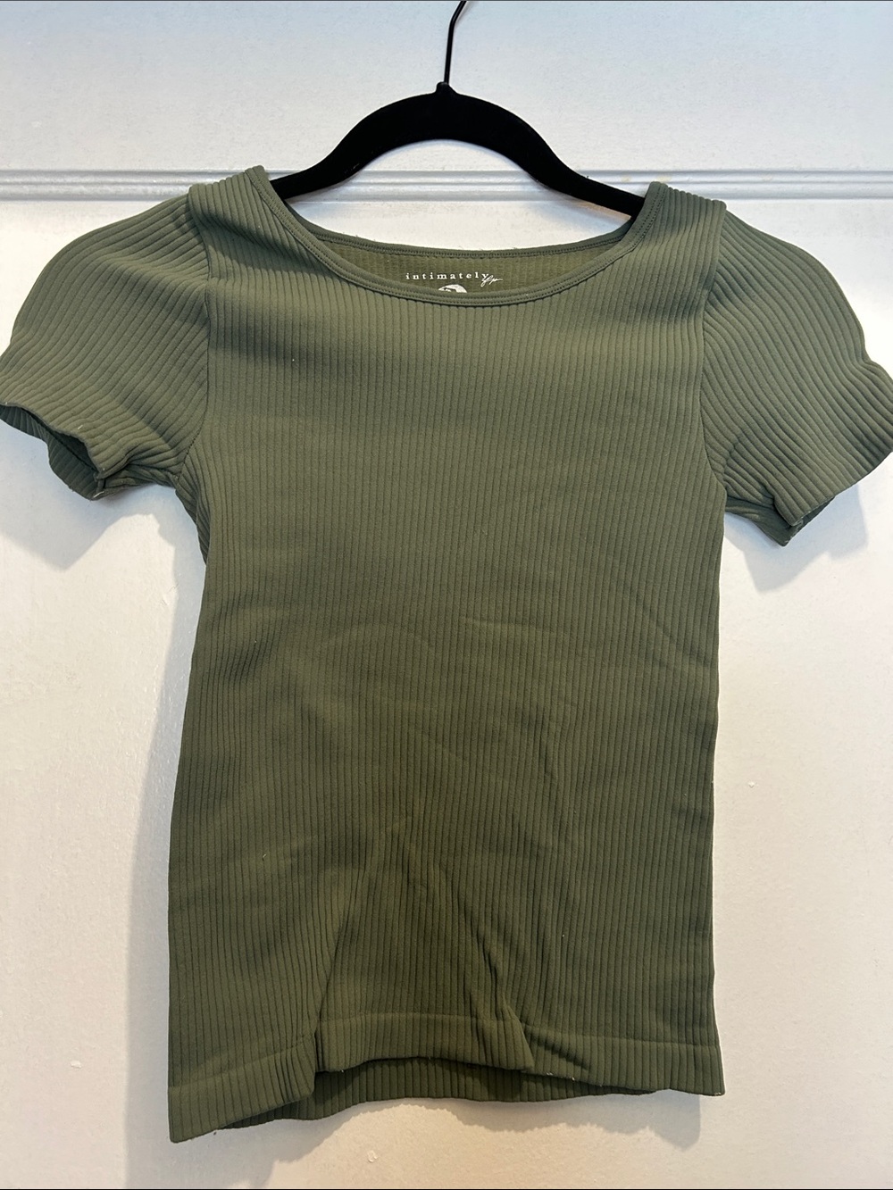 Intimately Yours Olive Ribbed Short Sleeve Scoop Neck Tee